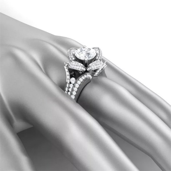 🌸Fashionable 925 Silver Plated Rose Flower Shaped CZ Ring, MARR9405 - Picture 3 of 3